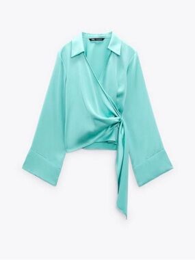 Zara Aqua Wrap Tie Blouse